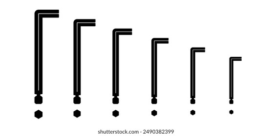 Cartoon allen wrench or hex key. Wrenches tools. Work service tool. hex key assembly set. Bicycle, cycling maintenance and repair. Home, furniture or bike fixing concept. Travel, inbus keys.