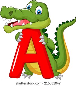 Cartoon alligator with alphabet A