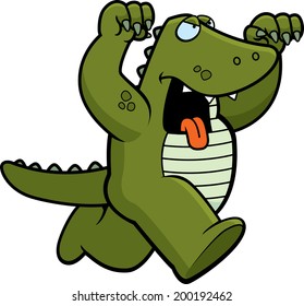 A cartoon alligator attacking with claws out.