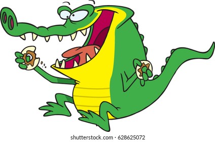 cartoon alligator with donuts