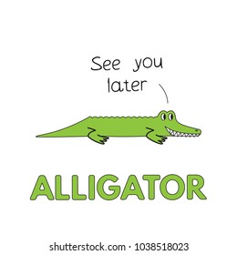 Cartoon alligator flashcard. Vector illustration for children education