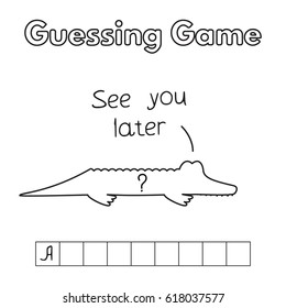 Cartoon alligator guessing game. Vector illustration for children education