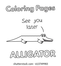 Cartoon alligator illustration. Vector coloring book pages for children