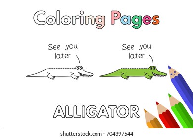 Cartoon alligator illustration. Vector coloring book pages for children