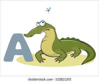 Cartoon Alligator and letter A 