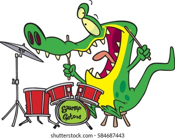 cartoon alligator playing the drums