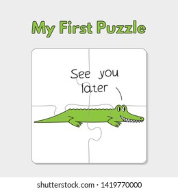 Cartoon alligator puzzle design. Vector illustration for children education