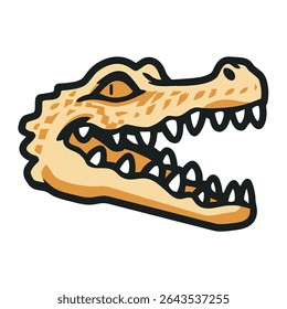 Cartoon alligator roars widely on white background design
