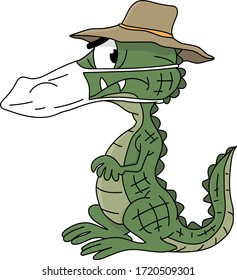 Cartoon alligator wearing a protective mask against corona virus vector illustration