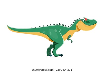 Cartoon Allosaurus dinosaur character. Prehistoric monster, ancient wildlife dinosaur or extinct beast. Paleontology lizard, Jurassic era Allosaurus predator green reptile comic vector personage