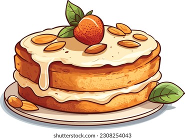 Cartoon almond cake tshirt design, Vector, illustration