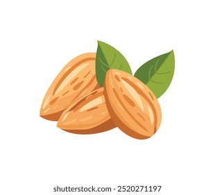 Cartoon Almonds. Flat Vector Illustration of Crunchy Almond Snacks. Raw Almonds in Shell on White Background