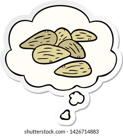 almendras de dibujos animados con burbuja de pensamiento como pegatina impresa