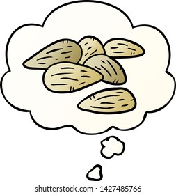 almendras de dibujos animados con burbuja de pensamiento en un estilo de gradiente suave