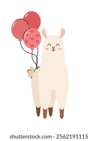 Cartoon alpaca with balls. Flat vector illustration.