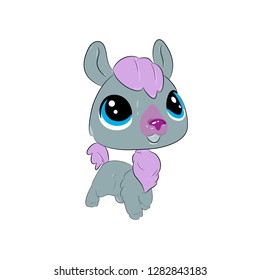 Cartoon alpaca. Beautiful lama with big eyes.