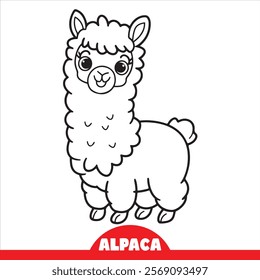 cartoon alpaca coloring page line art For children Coloring book design vector