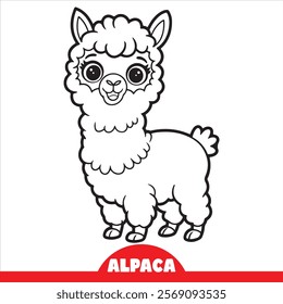 cartoon alpaca coloring page line art For children Coloring book design vector