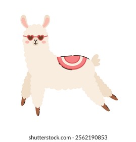 Cartoon alpaca with glasses. Flat vector illustration.