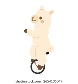 Cartoon Alpaca Riding a Unicycle Illustration animal