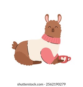 Cartoon alpaca in a sweater. Flat vector illustration.