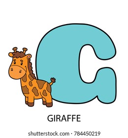 cartoon alphabet card. Vector illustration of educational alphabet card with cartoon character for kids