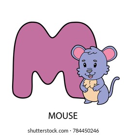 cartoon alphabet card. Vector illustration of educational alphabet card with cartoon character for kids