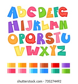 Cartoon Alphabet With Color Palette. Vector EPS