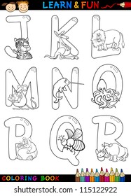 Cartoon Alphabet Coloring Book or Page Set with Funny Animals for Children Education and Fun