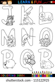 Cartoon Alphabet Coloring Book or Page Set with Funny Animals for Children Education and Fun