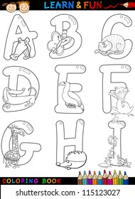 Cartoon Alphabet Coloring Book or Page Set with Funny Animals for Children Education and Fun