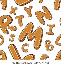 Cartoon alphabet cookie Christmas seamless pattern