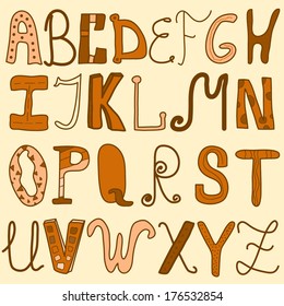 cartoon alphabet with different letters different shapes and with different fill. vector illustration