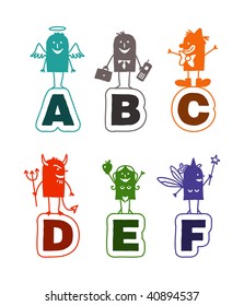 cartoon alphabet - A to F