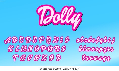 Alfabeto de dibujos animados para temas femeninos. Curvas suaves con un aire vivaz. Caligrafía de estilo Girly para folletos, afiches y gráficos web. Grabado de Magentapink sobre fondo azul del cielo. Elementos para el logotipo