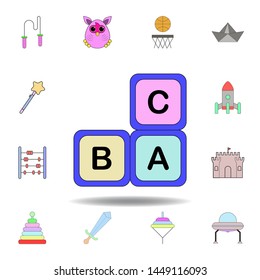 cartoon alphabet infants blocks toy colored icon. set of children toys illustration icons. signs, symbols can be used for web, logo, mobile app, UI, UX