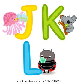 cartoon alphabet for kids - j, k, l