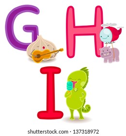 cartoon alphabet for kids - letters g, h, i