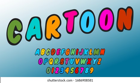 Cartoon alphabet template. Letters and numbers of colorful design. Vector illustration.