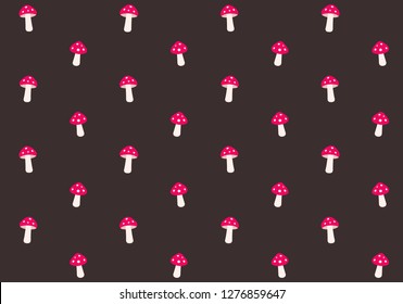 Cartoon Amanita muscaria (Fly Agaric) seamless pattern. Wild forest mushrooms vector background.