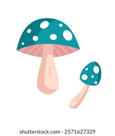 Cartoon Amanita muscaria (fly agaric) mushroom icon. Wild forest mushrooms in autumn, isolated vector illustration.