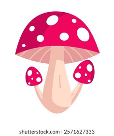 Cartoon Amanita muscaria (fly agaric) mushroom icon. Wild forest mushrooms in autumn, isolated vector illustration.