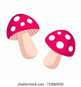 Cartoon Amanita muscaria (fly agaric) mushroom icon. Wild forest mushrooms in autumn, isolated vector illustration.
