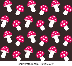 Cartoon Amanita muscaria (fly agaric) seamless pattern. Wild forest mushrooms vector background.