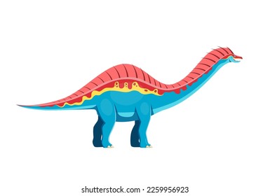 Caricatura Amargasaurus dinosaur carácter. Lagartija extinta, monstruo prehistórico o reptil paleontológico. Antiguo dinosaurio de vida silvestre, criatura herbivora de la era cretácica lindo personaje vectorial con vela espinal