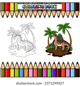 Cartoon Amargasaurus in the jungle for coloring book