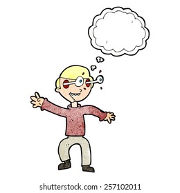 caricatura niño asombrado con burbuja de pensamiento