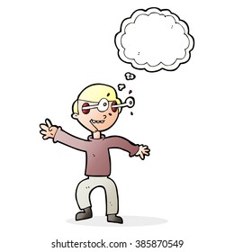 cartoon amazed boy with thought bubble