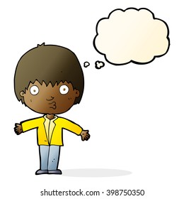 cartoon amazed boy with thought bubble