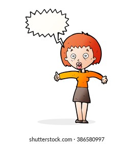 cartoon amazed woman with speech bubble